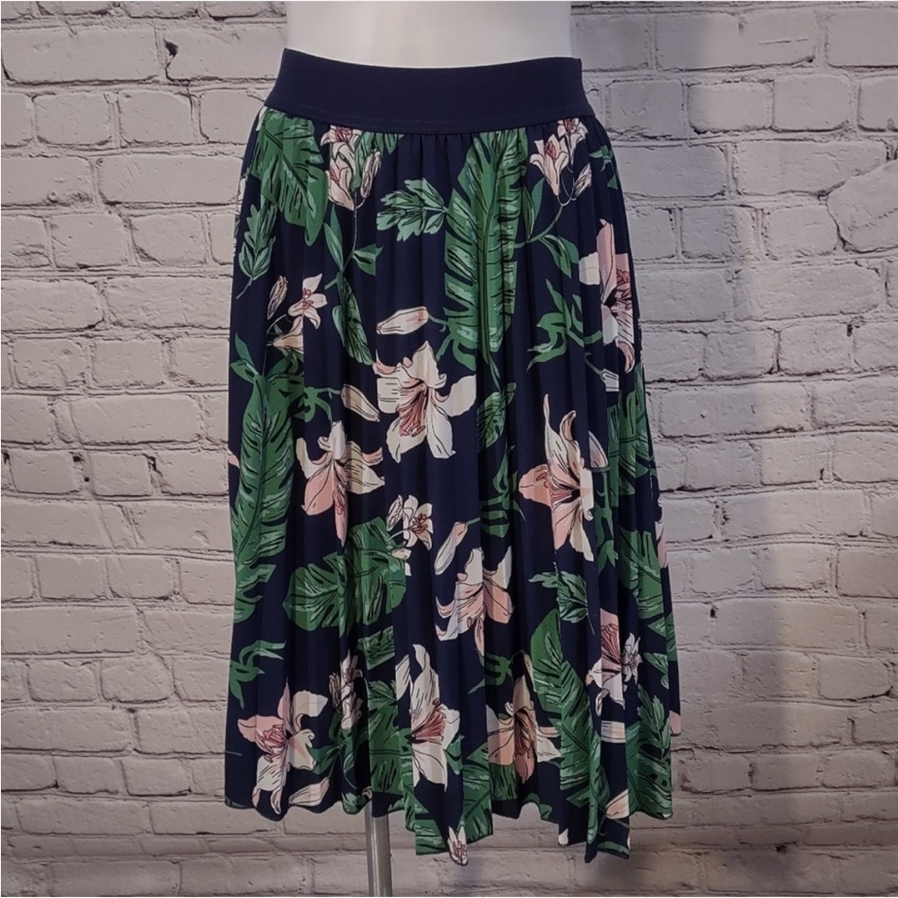 Andi + James Blue Green Tropical Stretch Aline Lined Skirt Sz L